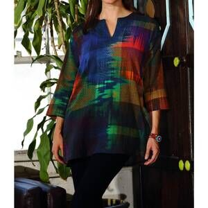 NEW KIKISOL artisan plaid tunic in navy